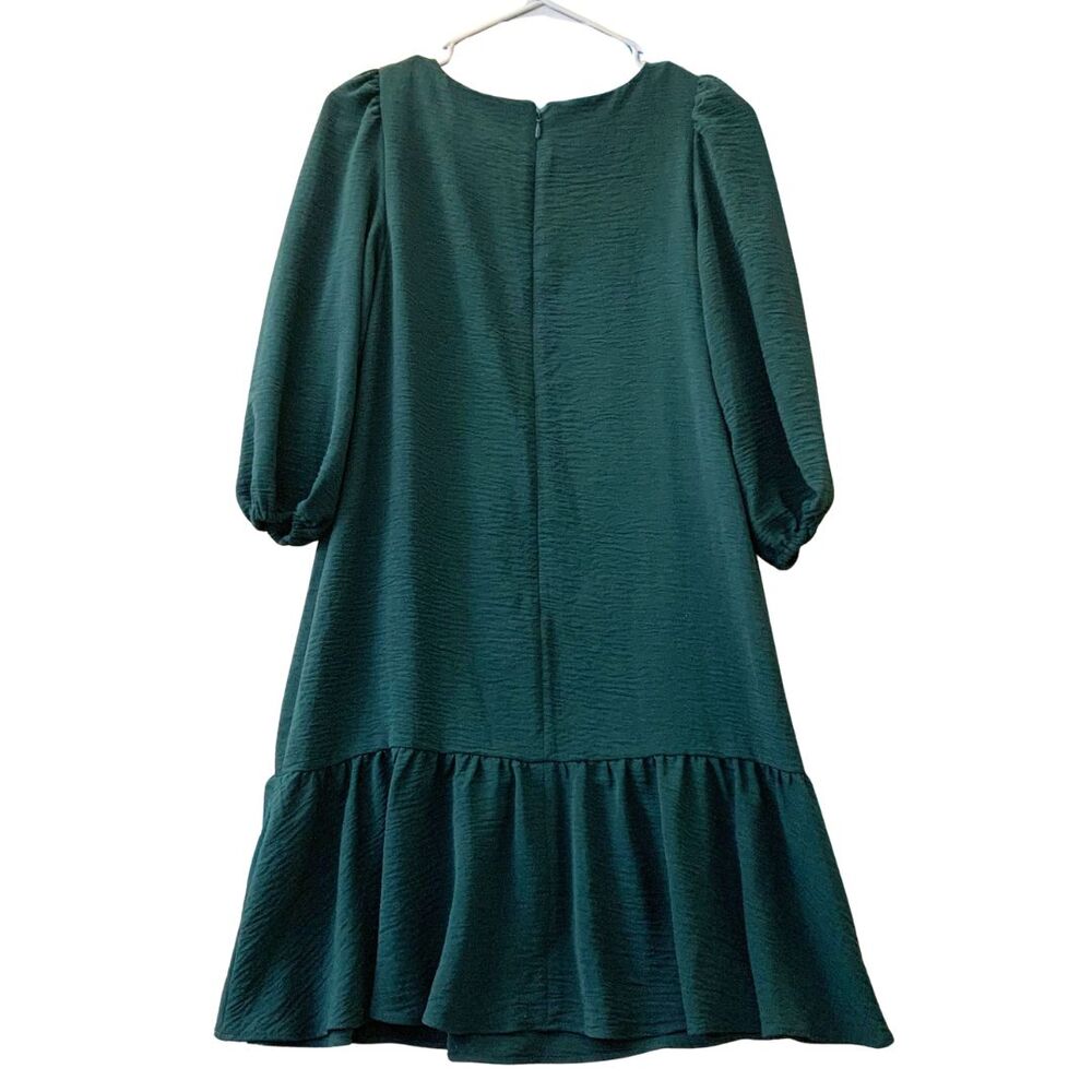 DKNY Puff Sleeve Tiered Midi Dress Dark Green Textured Loose Fit Size 4 - Picture 11 of 14